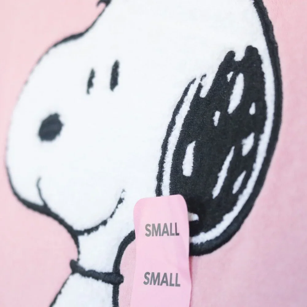 Peanuts | Snoopy Chenille Embroidered Patch Soft Fleece Pink Sweatshirt NWT | S - Picture 6 of 13
